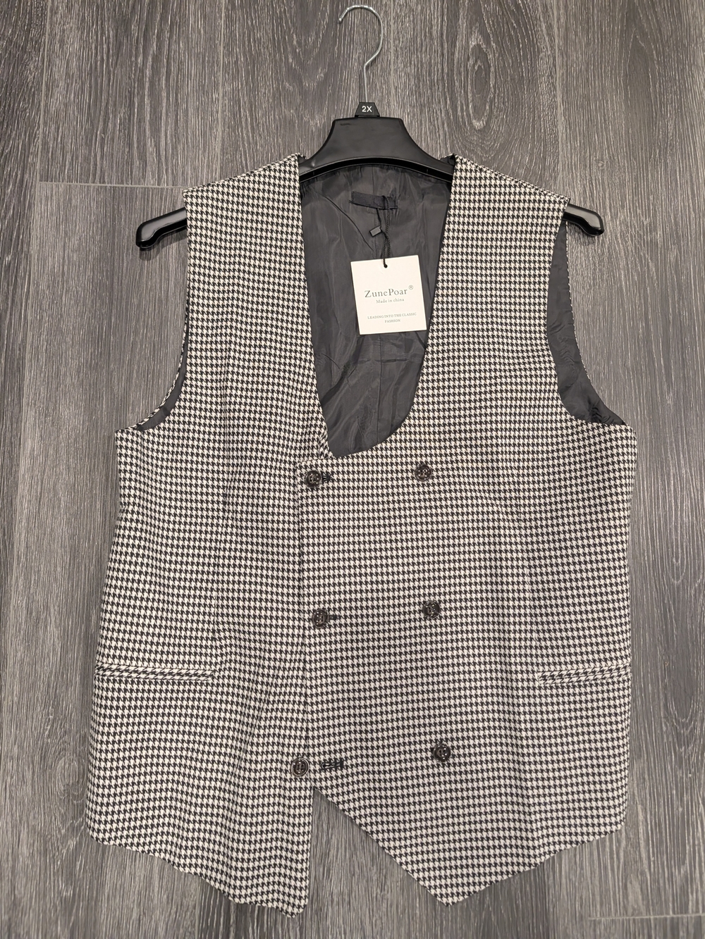 Men's Double-Breasted Houndstooth Vest - Black & White